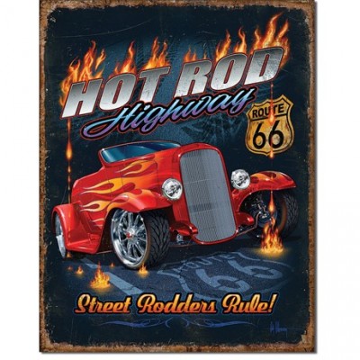Enseigne en métal  HOT ROD Highway Route 66